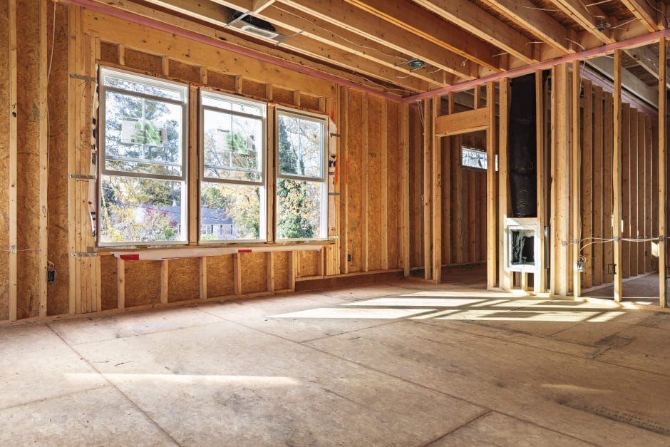 interior frame of a new house under construction