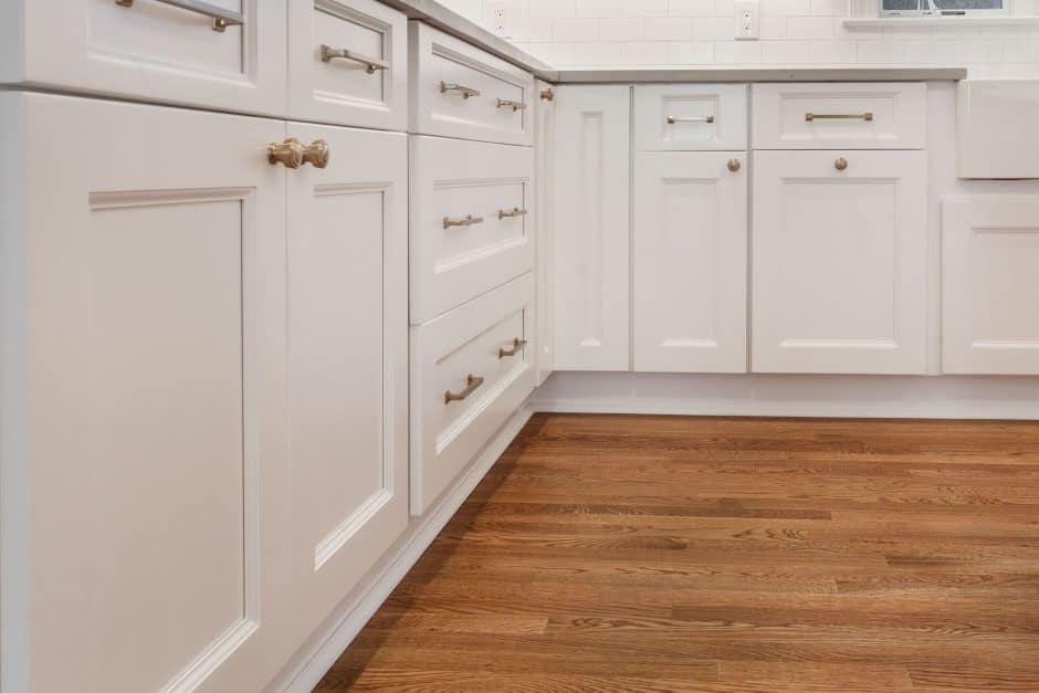 White kitchen built with shaker style cabinets