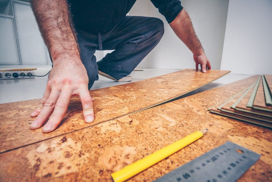 Contractor connects the cork flooring panels