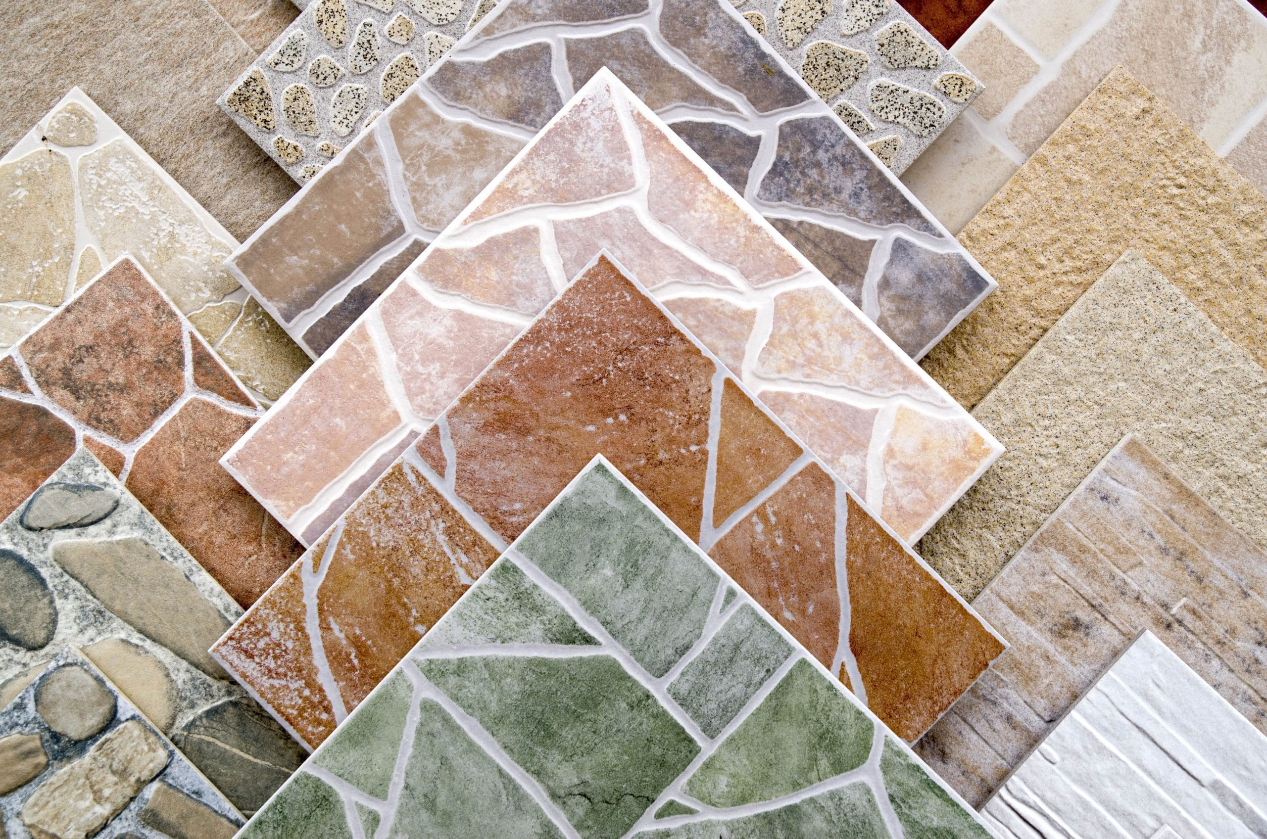 Samples of a colorful ceramic tile closeup in shop