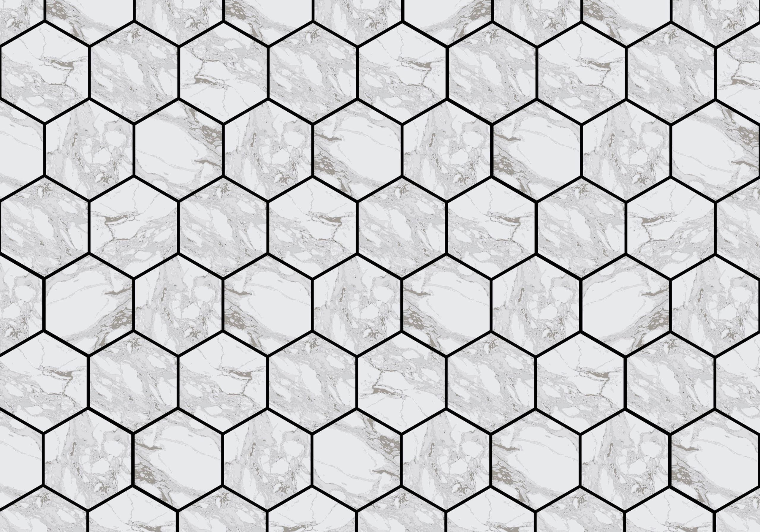 Marble hexagonal tile with black grout