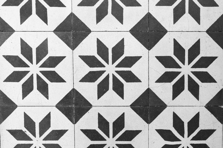 Black and white patterned pinwheel tile